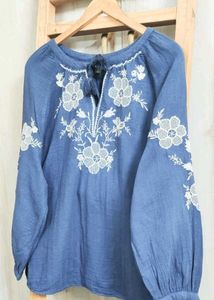 Embroidered light blue Blouse Size-44