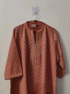 Elegant Peach Embroidered Kurta