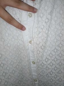 White net cut sleeves shirt