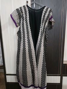 White Black With Purple Embroidery Anarkali