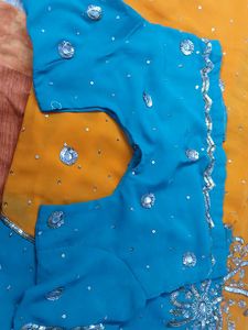 Orange &amp; Blue Sequin Saree