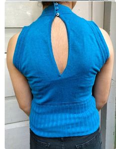 Blue Sleeveless Mock Neck Top
