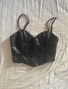 Black Faux Leather Corset Top