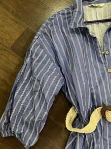 Striped Shirt Dress with Belt