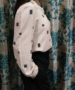 Vintage Style Square Print Blouse