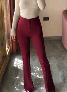 Maroon High-Waisted Flare Pants