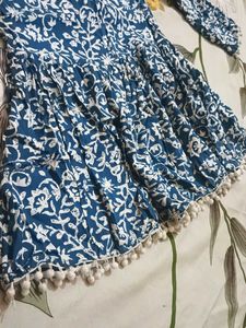 Boho Print Dress with Pom Poms