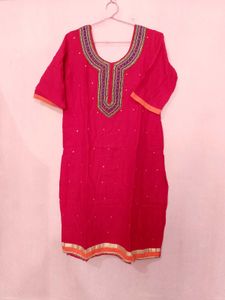 RED EMBROIDERED KURTA AND DUPATTA
