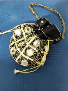 Mirror Embellished Drawstring Pouch