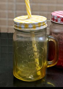 Glass Mason Jar with Straws &amp; Lids