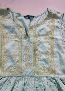 Embroidered Sea Green Peplum Top