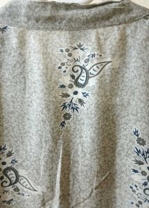 Gray Floral Button-Up Top