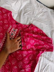 Pink Cotton Kurta With Dupatta