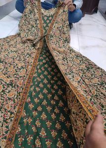 Green Multi Colour Two Layer Anarkali