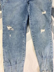 Light Blue Pleated Denim Jogger Jeans