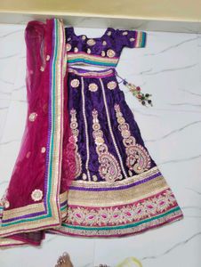 Purple Velvet Lehenga Choli Set
