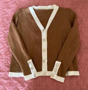Brown &amp; White Button Cardigan