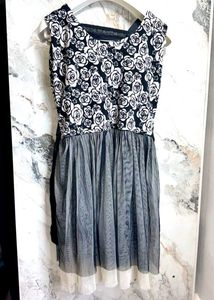 Floral Black &amp; White Mesh Dress
