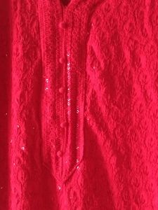 Red Embroidered Kurta