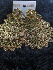 Gold Peacock Statement Earrings