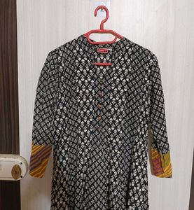 Black &amp; White Printed Long Dress