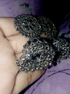 Oxidized Silver Jhumka Earrings