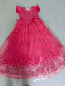 Girls Pink Embellished Party Frock Dress