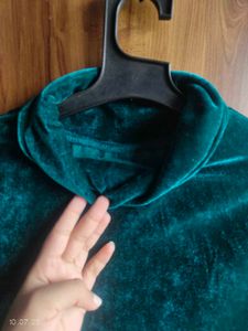 Teal Green Velvet Turtleneck Top
