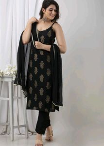 Elegant Black Printed Kurta Set
