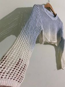 blue/White Cropped Sweater