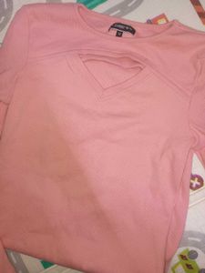 Peach Bodycon Ribbed Cotton Dress