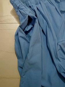 Blue Wide Leg Palazzo Pants|Pockets on both s