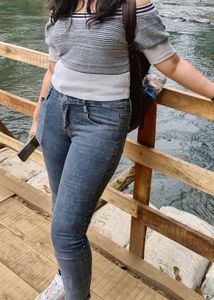 Grey And Black Crop Top From Urbanic