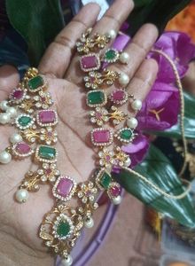 Premium Ad Stone Necklace Set With Earings