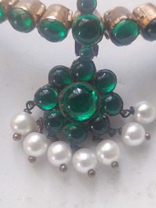 Custom made silver Addigai with green kempu stones