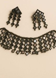 Trendy Oxidised Mirror Choker Set with Earrings
