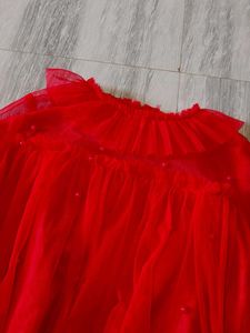 Red Tulle Long Sleeve Top