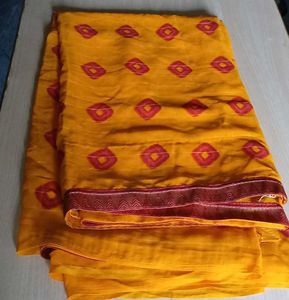 Mustard Yellow Chiffon Saree With Blouse