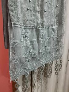 grey embroidery stole.