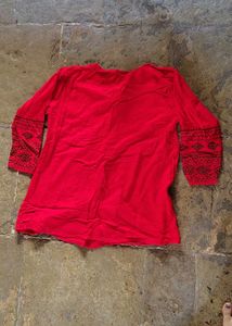 Red Embroidered Tunic Top