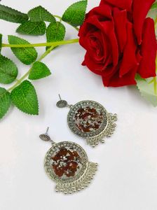 Resin Preserved Rose Silver Earrings