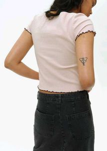 H&amp;M Baby Pink Overlock Ribbed Top