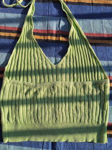 Green Halter Knit Crop Top(Kendall and Kylie)