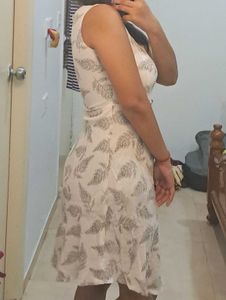 White Cotton Crepe Printed Dress
