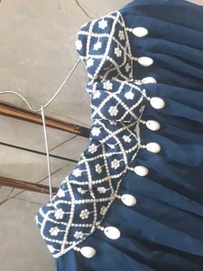 Navy Blue Embroidered Blouse