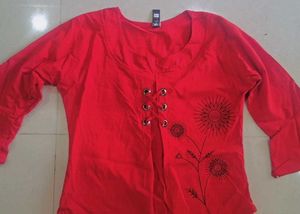 Stylish Red Top with Bell Sleeves