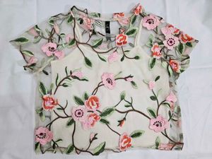Floral Embroidered Mesh Top