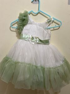 Elegant White & Green Party Dress