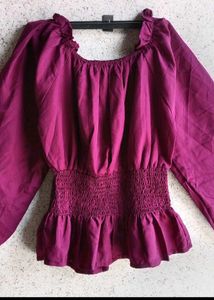 Purple Bardot Clinched Waist Top😍💜💜