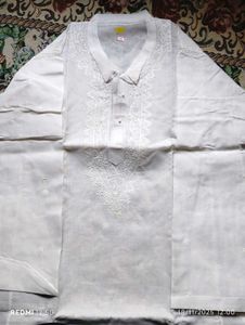White Chikankari Embroidered Straight Kurta(MEN)